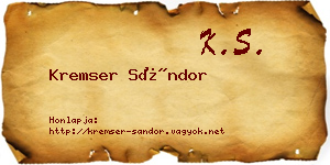 Kremser Sándor névjegykártya